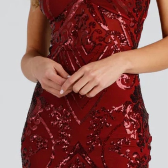 Sequin Mini Dress burgundy NEW sz L - Picture 2 of 5